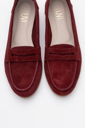 LuviShoes F02 Бордовий замшевий жіночий лофер із натуральної шкіри