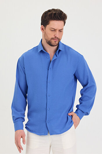 Tarz Cool Чоловіча сорочка Slim Fit, вузький крій, довгі рукави, бавовняна тканина з ефектом льону
