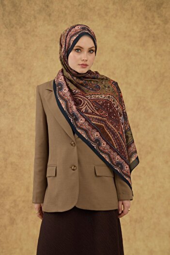 İpekhan Soft Shawl Navy Blue Khaki 3053-10