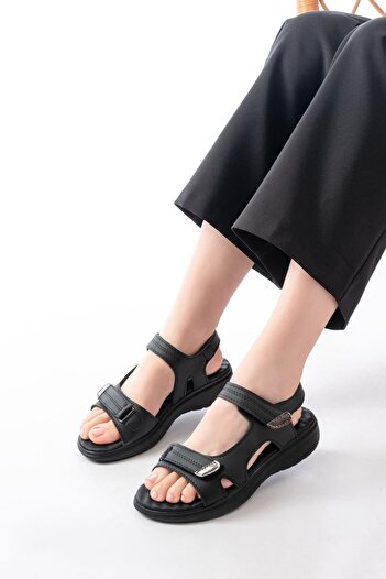 Aymood Dm-363 Black Helmet Velcro Stitched Daily Women's Sandals