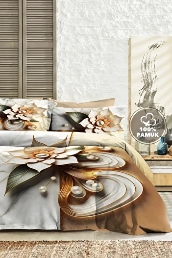 MonoHome 100% Cotton Ranforce Dowry Luxury 5D Digital Double Duvet Cover Set Pearl
