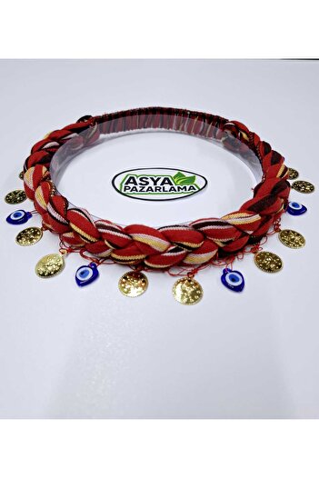 ASYA PAZARLAMA 5 Pieces Black Sea Braided, Elastic Bandana, Evil Eye Beaded and Lira Kesane, Scarf, Shawl, Hair Band