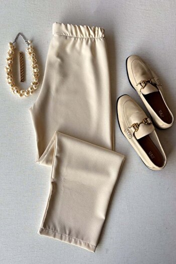 Ceylan Otantik Cream Crepe Tube Leg Trousers
