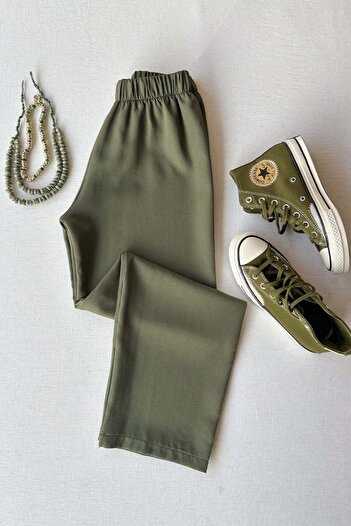 Ceylan Otantik Khaki Crepe Tube Leg Trousers