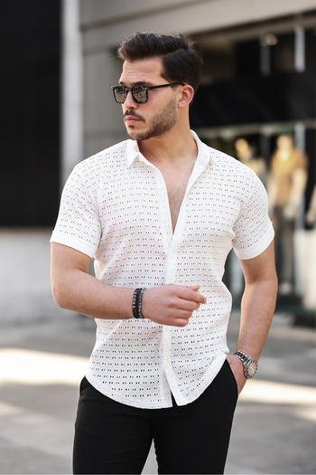 ZİNOX Men's Short Sleeve Perforated Pattern Knitted Fabric Regular Fit New Season Shirt