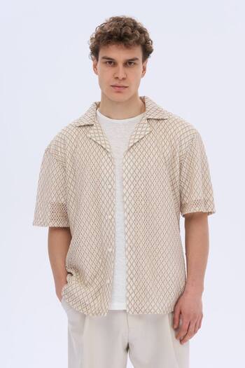 İLKCET MODA Ανδρικό πουκάμισο Oversize με σχέδια