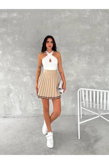 By Kuzey Aras Pleated Mini Skirt with Linen Shorts - Venus Chic