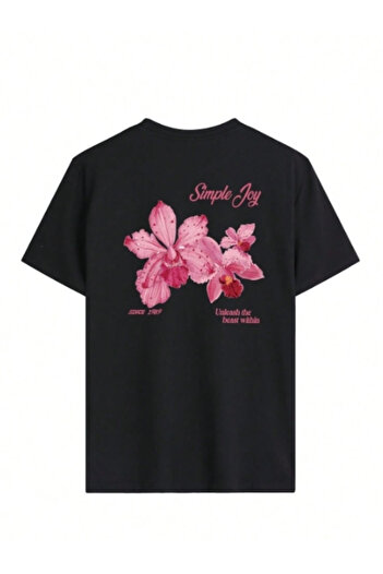 New Shine Women's Simple Joy Pink Flower Back Printed Oversize T-Shirt