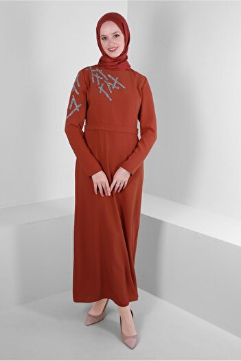 Alvina STONE EMBROIDERED STRAIGHT CUT DRESS 43520