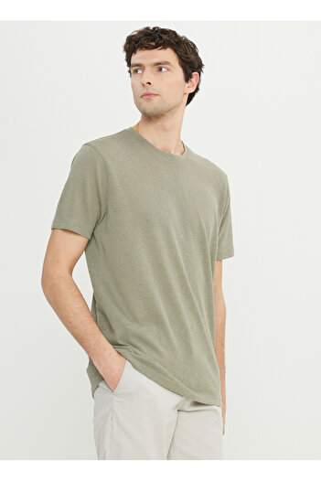 ALTINYILDIZ CLASSICS Altınyıldız Classics Ανδρικό T-Shirt με λαιμόκοψη χακί ACE091252044_HAK