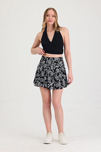 LE CARAMBOLE Women's Black Bone Viscose Fabric Summer Shorts Skirt 1905