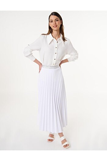 Kayra Pleated High Waist Skirt Optical White