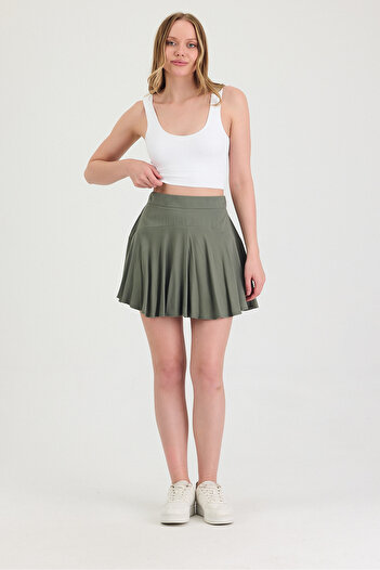 LE CARAMBOLE Women's Khaki Viscose Fabric Summer Shorts Skirt 1905