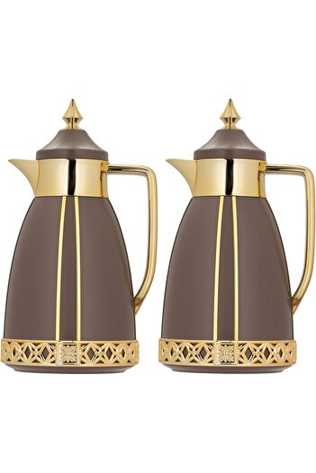 ALSAIF Coffee And Tea Vaccum Flask Set In Brown/gold / Leak-proof And Keeps Drinks Hot 1.0/1.0 Liter
