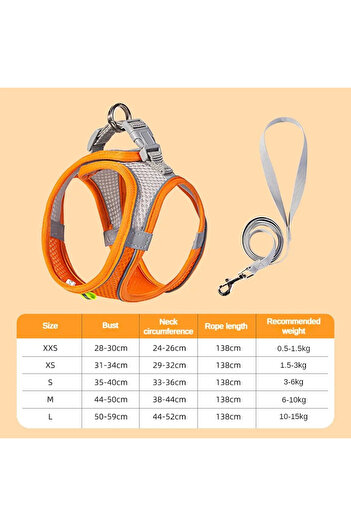 Choice S 3-6 Kg Orange Puppy Harness Set Dog Accessories Adjustable Pet Vest Dogs French Bulldog Chihuahua