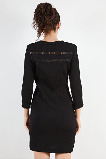 ONE STEP Women Textured Long Sleeve Mini Dress, Black