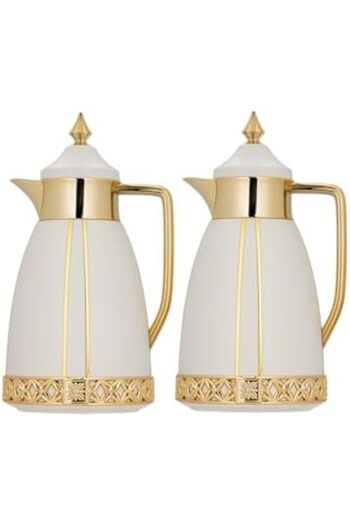 ALSAIF Coffee And Tea Vaccum Flask Set In Ivory/gold / Leak-proof And Keeps Drinks Hot 1.0/0.7 Liter
