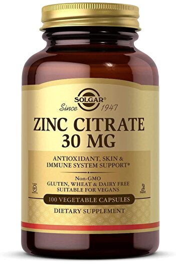 Solgar Zinc Citrate 30 Mg Capsules, 100S