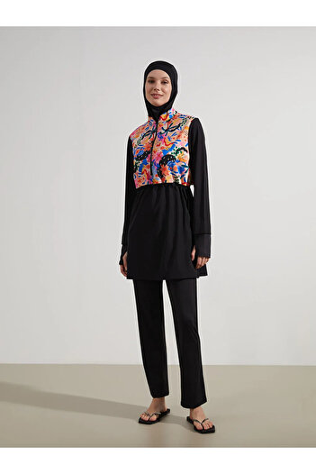 LC Waikiki Lcw Dream Mixed Stand Collar Patterned Women's Hijab Swimsuit Set