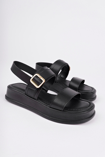 meyra'nın ayakkabıları Women's Black Skin Adjustable Single Buckle Back Elastic Comfort Sandals