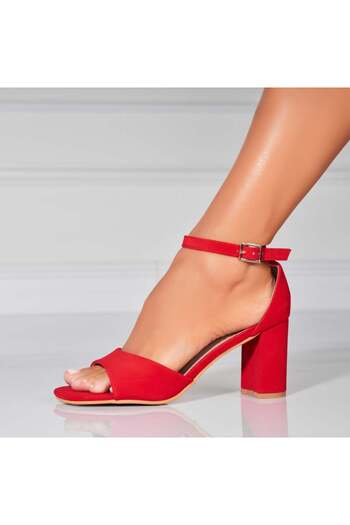 Joana Women's Red Heeled Sandals Made of Eco-Suede Leather Yina