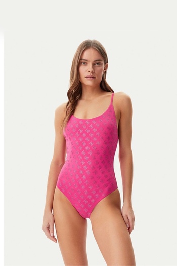 Guess 4g Rhinestone One Piece Women's Pink Swimsuit E5Gj14Mc040-G4D6