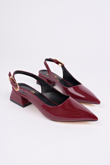 meyra'nın ayakkabıları Women's Burgundy Stylish Buckle Short Heeled Shoes