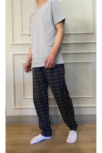 DÜVEN Sleepwear T-Shirt Bottom Top Set - Short Sleeve Crew Neck Bottom Plaid Print Pajama Set