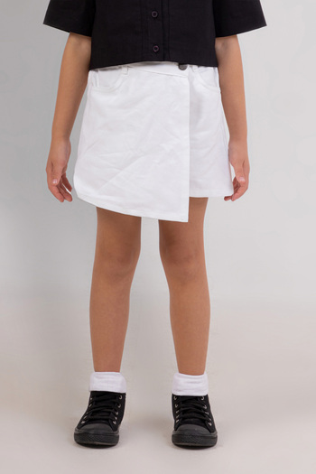 DMB BOYS & GIRLS Adjustable Elastic Waist Pocket Buttoned Double Breasted Cotton Denim Shorts Skirt