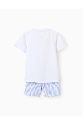 Ziddy Cotton Pyjama with Stripes for Boys, White/Blue