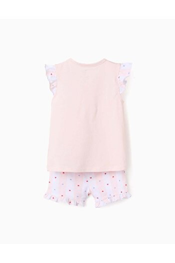 Ziddy Cotton Pyjama with Frills for Baby Girls 'Cherries', White/Pink