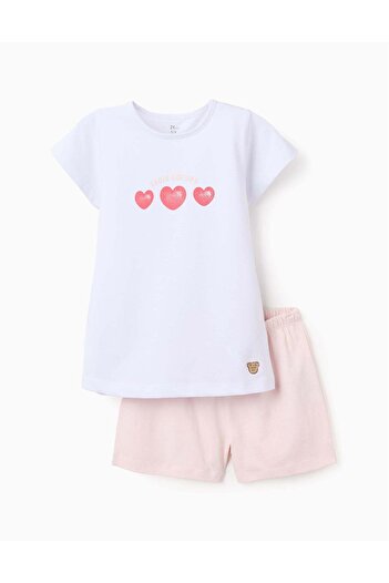 Ziddy Cotton Pyjama for Girls 'Hearts', White/Pink