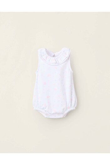 Ziddy Overall with Ruffles and Motif for Newborn Girls 'Stripes', White