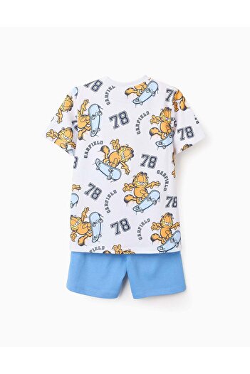 Ziddy Short Cotton Pyjama for Boys 'Garfield', White/Blue