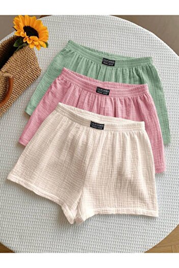 trendgar 3-Pack Muslin Women's Woven Mini Shorts