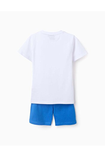 Ziddy Short Cotton Pyjama for Boys 'Sonic', White/Blue