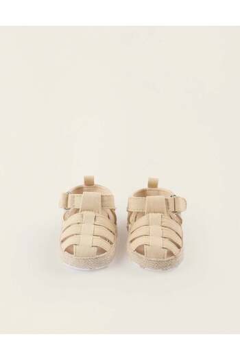 Ziddy Fabric Sandals with Jute for Newborn Boys, Beige
