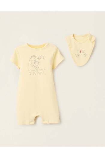 Ziddy Romper + Bibs for Newborn Girls 'Giraffes', Yellow