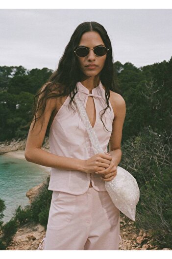 MANGO Woman Blouse with Halter Neckline with Ties