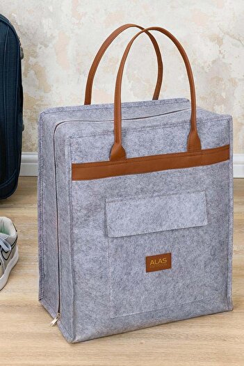 Hesaplı Kasa Shoe Travel Bag with Leather Handles, Gray, 35 X 22 X 40 cm