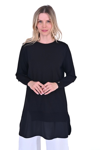 Invee 6987 Chiffon Detailed Black Knitwear Tunic
