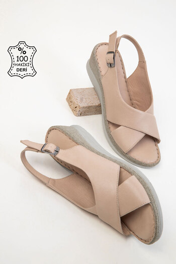 SOHO Beige Genuine Leather Women's Sandals 20545