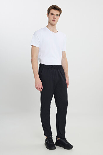 AC&Co / Altınyıldız Classics Erkek Siyah Pamuklu Standart Fit  Pijama Altı Normal Kesim Beli Lastikli Cepli