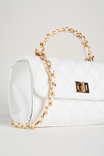 Vivaq Women's Tiny White Quilted Mini Size Strap Snap Closure Handbag and Shoulder Bag