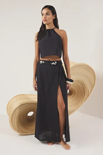 Trendyol Collection Black Woven Beach Blouse Skirt Suit Tbess25Au00091