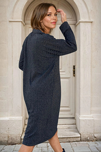 bacc Women's Anthracite Polo Neck Casual Self-Patterned Glitter Dress Bcbsk-25700-2988