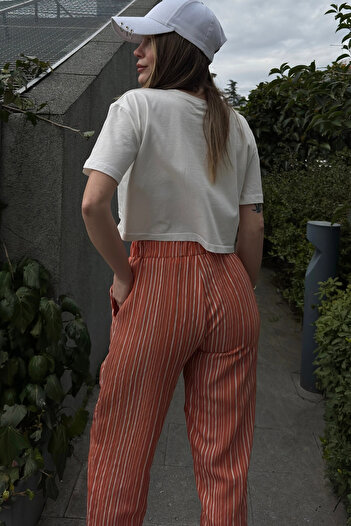 bacc Women's Brick Double Leg Striped Textured Pants Bcbsk-25700-3277