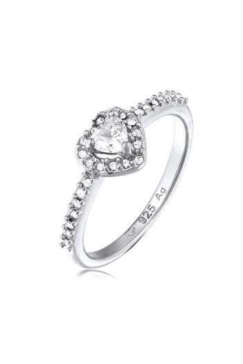 ELLI Prsten Prsten s kameny 925 Sterling Silver Dámský prsten pro ženy se srdcem s krystaly zirkonu 54