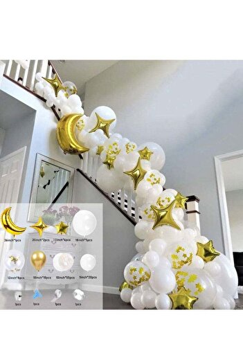 COOYA White Balloon Kit - 131pcs White Balloons with Moon and Star Balloons,Perfect for Party Decorations