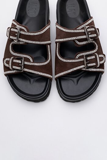 LuviShoes Allen Brown Stone Genuine Leather Suede Women's Slippers